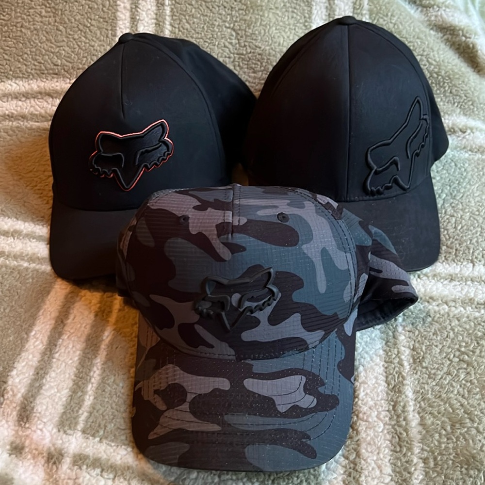 fox fitted hats and a beanie